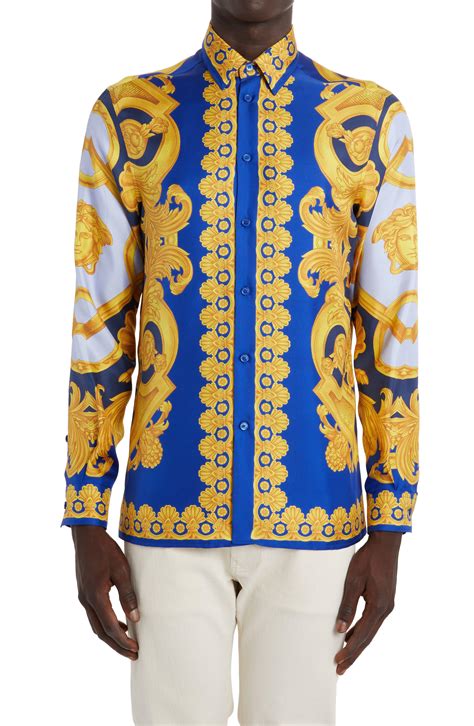 mens blue versace button up|men's Versace shirts.